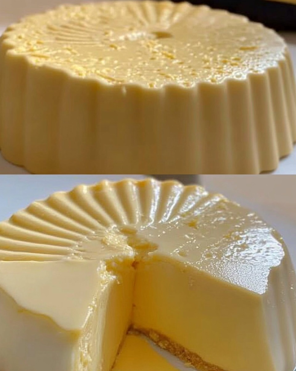 Flan cremoso de maracuyá sin horno con textura suave y corte impecable, servido sobre un plato blanco.