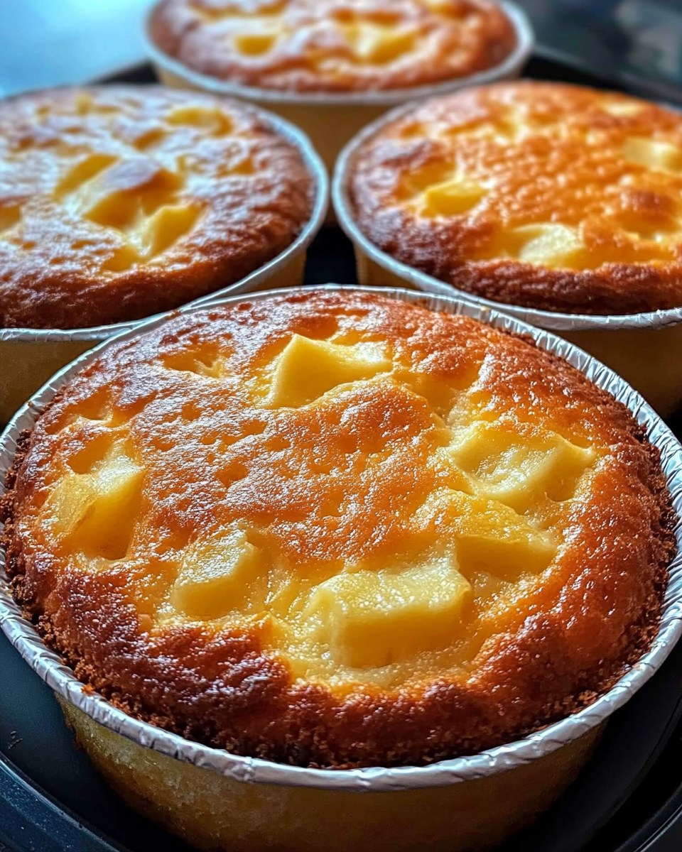 Pan de elote cremoso con trozos de queso dorado recién horneado en moldes individuales