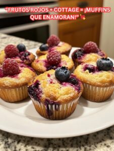 Muffins de cottage con frutos rojos frescos encima