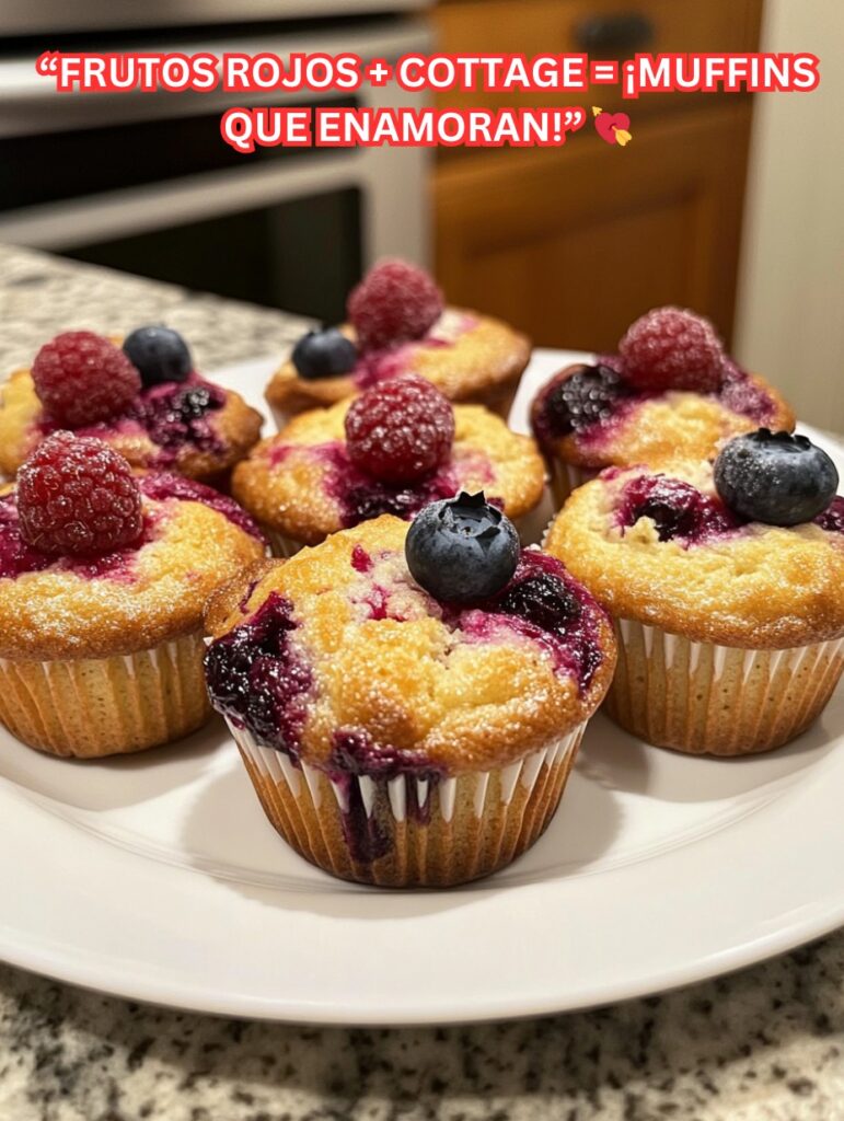 Muffins de cottage con frutos rojos frescos encima
