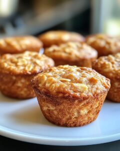 Muffins de Cottage con Plátano y Canela dorados y esponjosos, servidos en un plato blanco