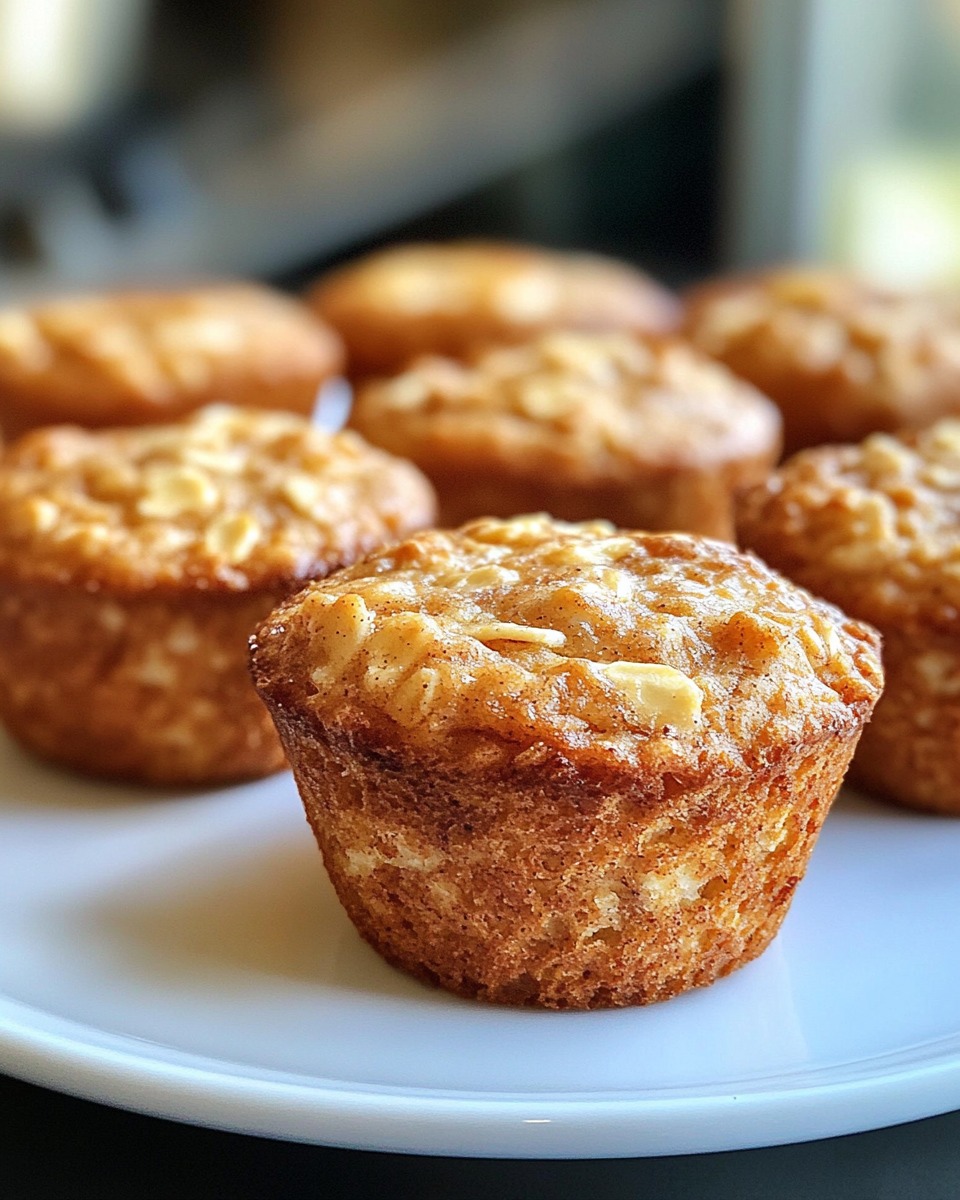 Muffins de Cottage con Plátano y Canela dorados y esponjosos, servidos en un plato blanco