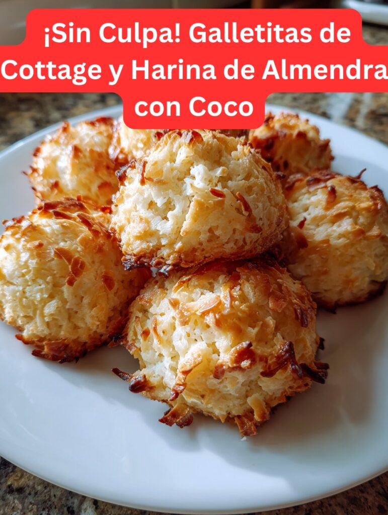 Galletitas caseras doradas de coco y cottage servidas en un plato blanco.
