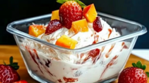 Helado cremoso tres leches servido en copa de vidrio con canela espolvoreada y galletas maría, postre casero refrescante