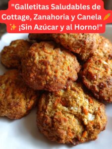 Galletitas saludables de queso cottage con zanahoria y canela, sin azúcar, recién horneadas sobre un plato blanco.