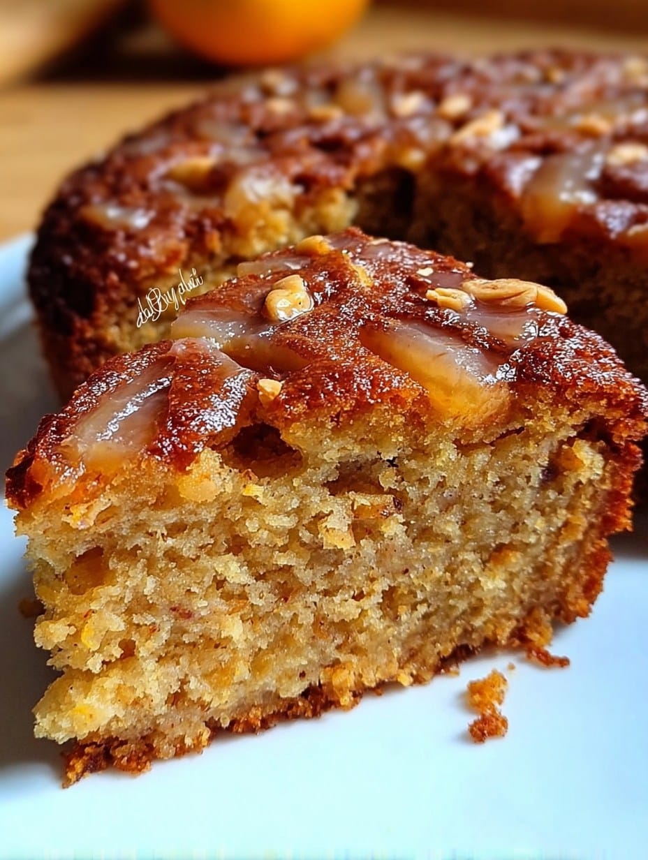 Bizcocho de avena, manzana y zanahoria sin azúcar ni harina sobre una mesa rústica, acompañado de una taza de té