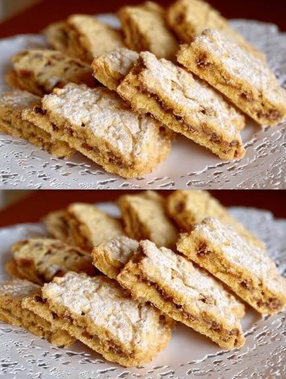 Galletas polacas Mazurka caseras espolvoreadas con azúcar glas, servidas en un plato decorativo.
