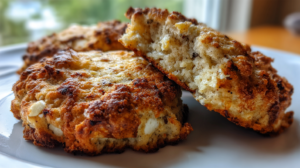 Golden-brown cottage cheese banana breakfast cookies on parchment paper with fresh banana slices and oats scattered around