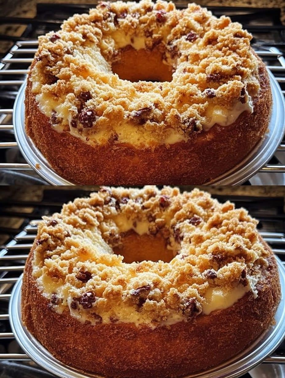 Pastel 5 vasos casero con cobertura crujiente de nueces y mermelada, recién horneado en molde de rosca