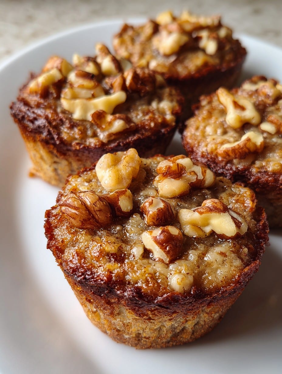 Pastelitos de manzana, avena y nueces sin azúcar recién horneados en un plato blanco.