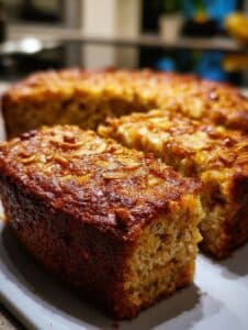 Torta casera de manzana sin azúcar ni harina, horneada con avena y yogur, servida en rebanadas sobre un plato blanco.