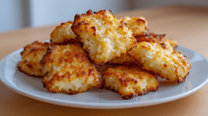 Golden crispy cottage cheese crackers arranged on parchment paper, showing their perfectly baked texture with slightly browned edges