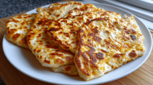 Golden cottage cheese flatbreads on parchment paper showing perfect texture for low-carb wraps