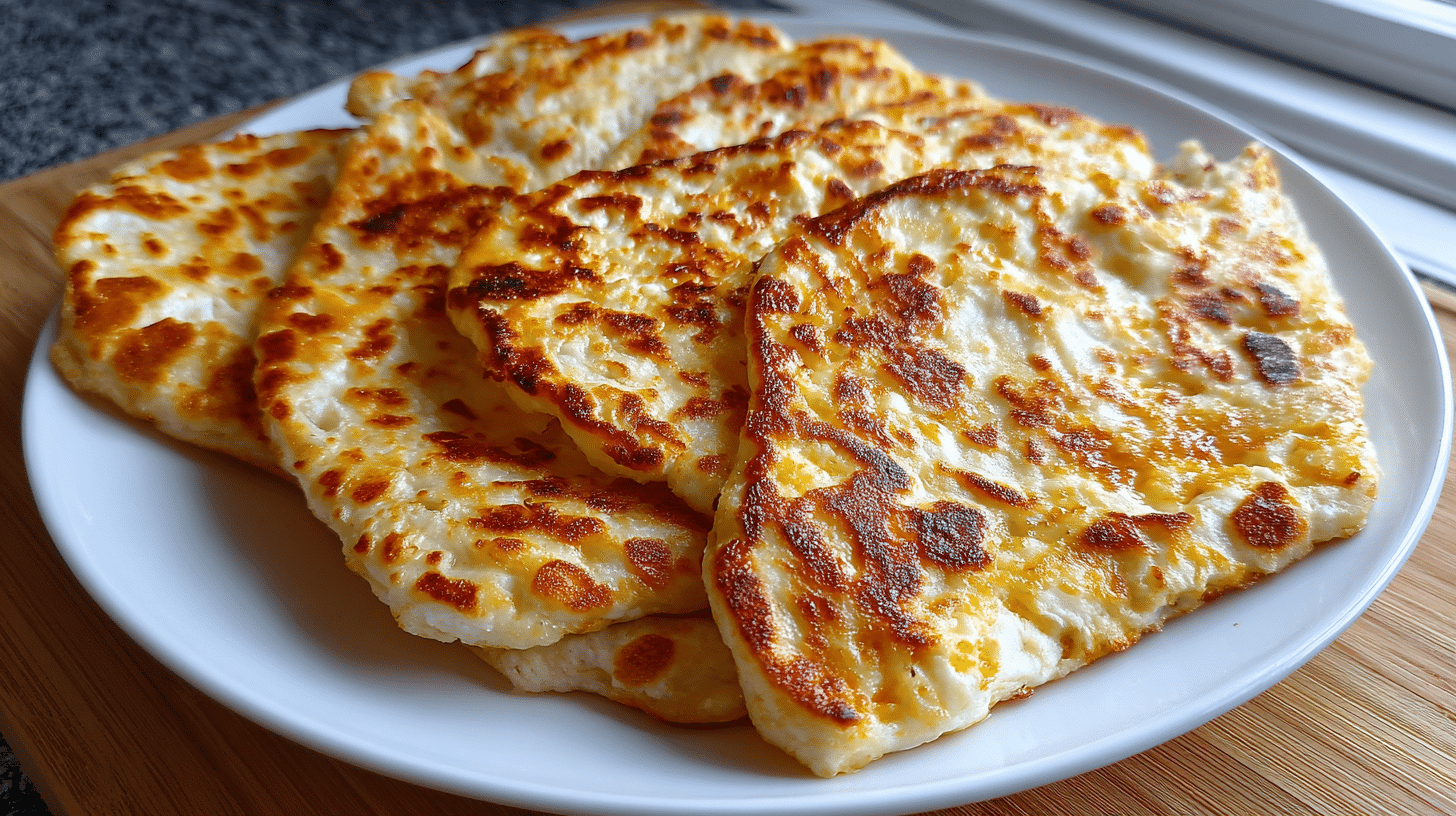 Golden cottage cheese flatbreads on parchment paper showing perfect texture for low-carb wraps