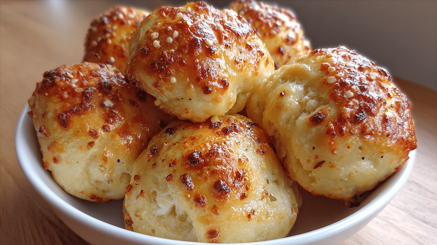 Golden brown cottage cheese garlic knots on parchment paper with fresh parsley garnish and melted butter brush