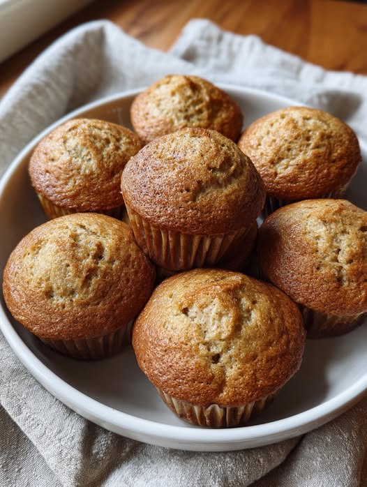 Freshly baked flourless apple cinnamon muffins stacked on a white plate