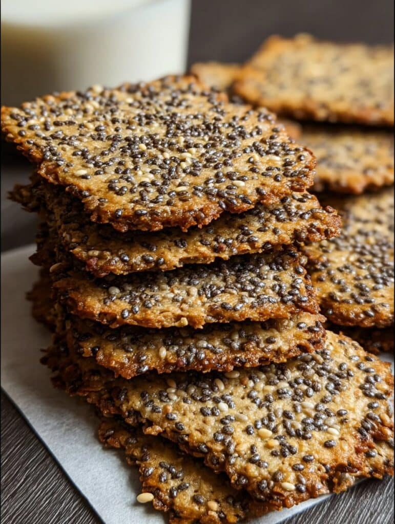 Galletas saludables con semillas de chía crujientes y doradas recién horneadas.