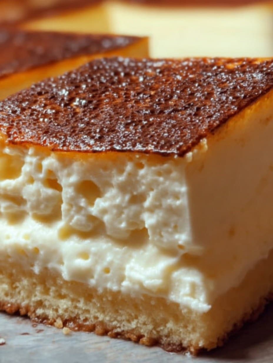 Panque de queso crema esponjoso con textura suave y dorado por encima