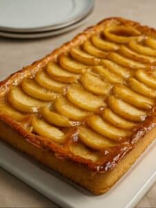 Tarta de Manzana de los Tres Vasos casera, fácil y esponjosa con rodajas de manzana dorada