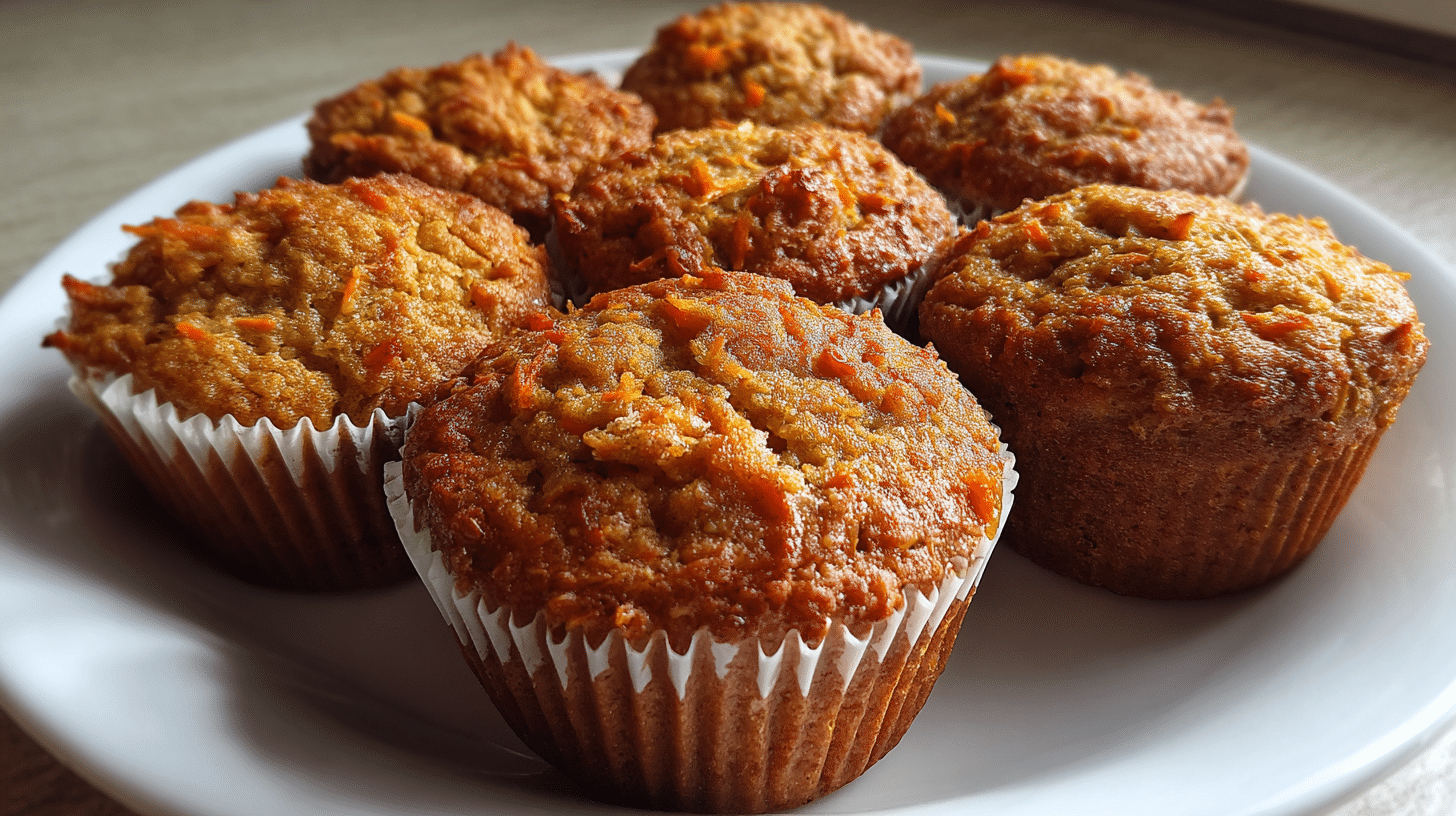 Flourless carrot cake muffins with grated carrots and walnuts on cooling rack
