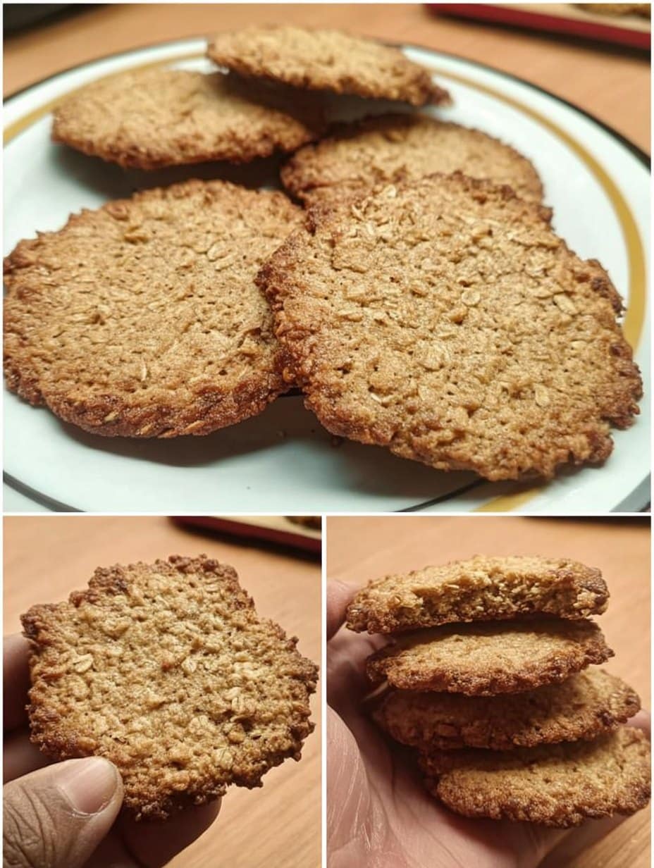 Galletas de avena receta sin horno, caseras, doradas y crujientes servidas en un plato.