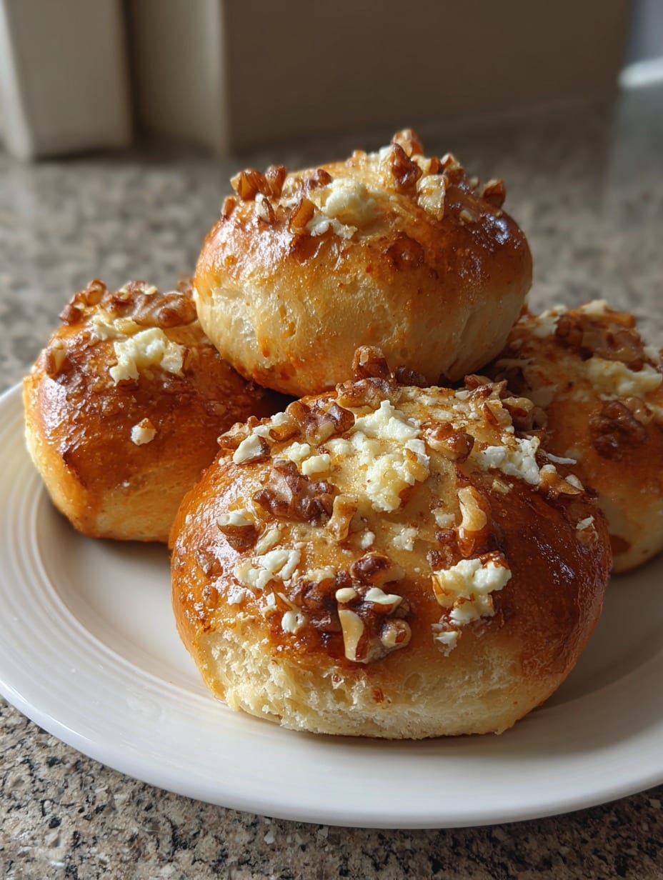 Panecillos de cottage con zanahoria y nueces saludables recién horneados sobre un plato blanco.