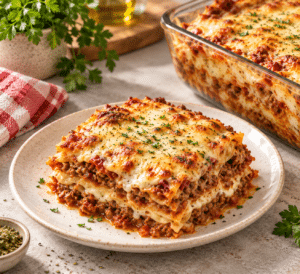 LASAÑA CASERA DE CARNE MOLIDA CON SALSA BECHAMEL