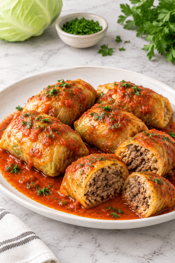 Rollos de col rellenos de carne molida
